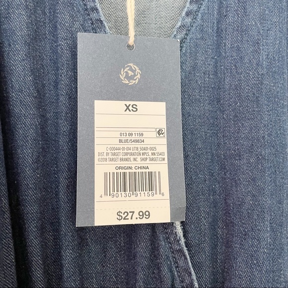 Universal Thread Denim Chambray Dress Large Blue Elastic Waist Sleeveless - Picture 6 of 6